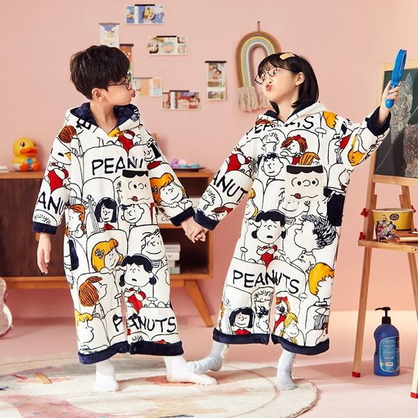 Toalhas Robes Inverno Outono Bonito Dos Desenhos Animados Impresso Pijama Com Capuz Conjunto Crianças Roupas Quente Macio Unisex Saco de Dormir Traje Pijamas para Crianças 231204