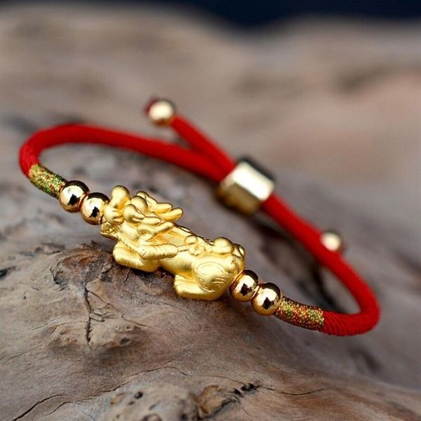 Модный китайский браслет ручной работы с узлом дракона из красной веревки из чистого серебра 999 пробы Pixiu Браслет-подвеска для мужчин, женщин или влюбленных целиком J19291u