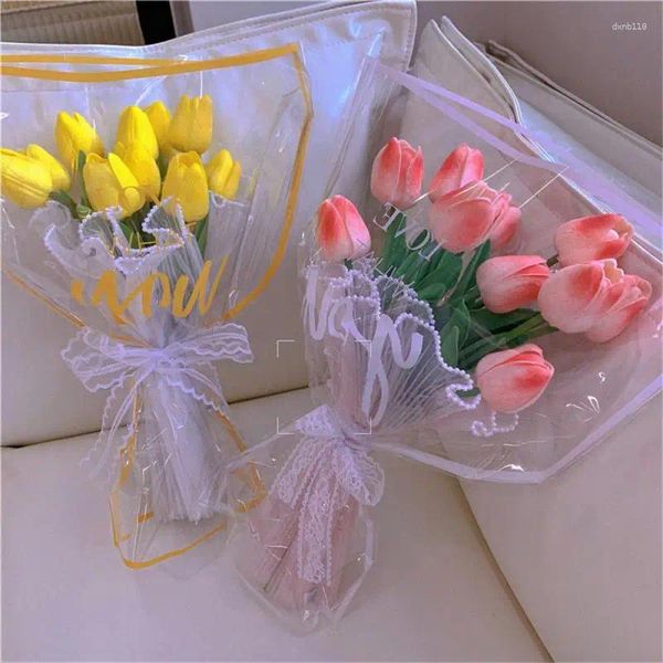 Flores decorativas flor artificial 32cm decorações manuais de alta qualidade pos ferramenta de decoração doméstica buquê 4x2.5cm piquenique tulipa pu