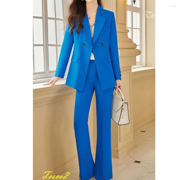 Pantaloni a due pezzi da donna Tesco Abito da ufficio blu brillante per donna Indossare Blazer 2 Tailleur pantalone casual alla moda Vibrante festa per le vacanze