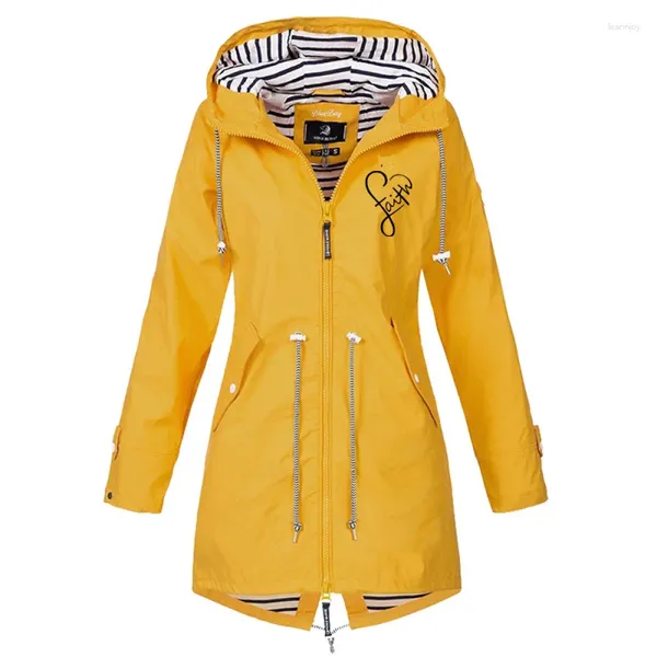 Trench da donna Impermeabile impermeabile da donna Casual Basic All'aperto Cerniera classica Giacca a vento lunga Arrampicata all'aperto Top con cappuccio