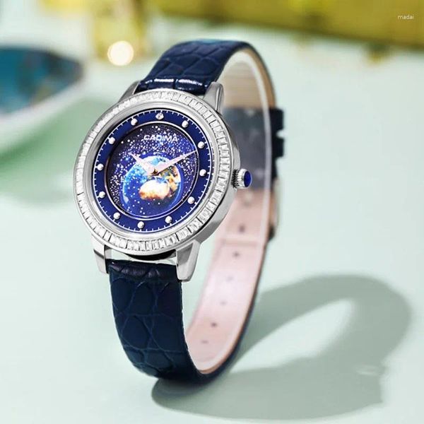 Armbanduhren Damenuhr Wandering Earth Glowing Night Starry Sky Fashion Damenuhr Diamanten Wasserdicht Damen Quarz Relogio