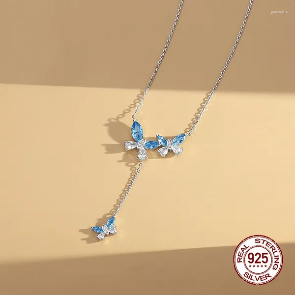 Anhänger Schmetterling Quaste Halskette Blau Weiß Zirkon Anime Schmuck Für Freundin Valentinstag Geschenk 2023 Mode Romantische Anhänger