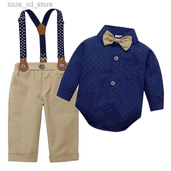 Conjuntos de roupas 3 6 12 18 24m Conjuntos de Bodysuit Infantil Roupas de Casamento Formal para Bebê Menino Roupa Suspender Terno Criança Criança Festa de Aniversário Traje T231205