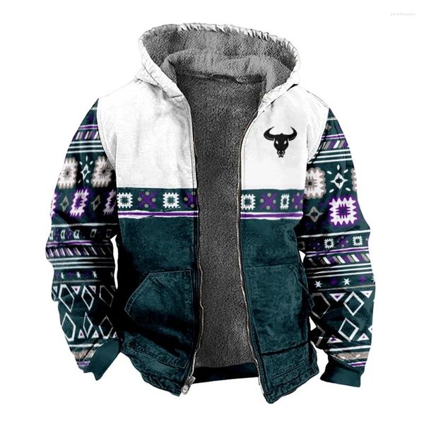Hoodies masculinos casaco de lã de inverno jaquetas outerwear moletom para homem zip up asteca étnico tribal gráficos parka casaco com capuz 2023