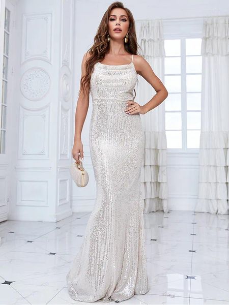 Vestidos de festa Lucyinlove elegante sexy backless formal noite 2023 mulheres lantejoulas sereia vestidos de casamento de luxo