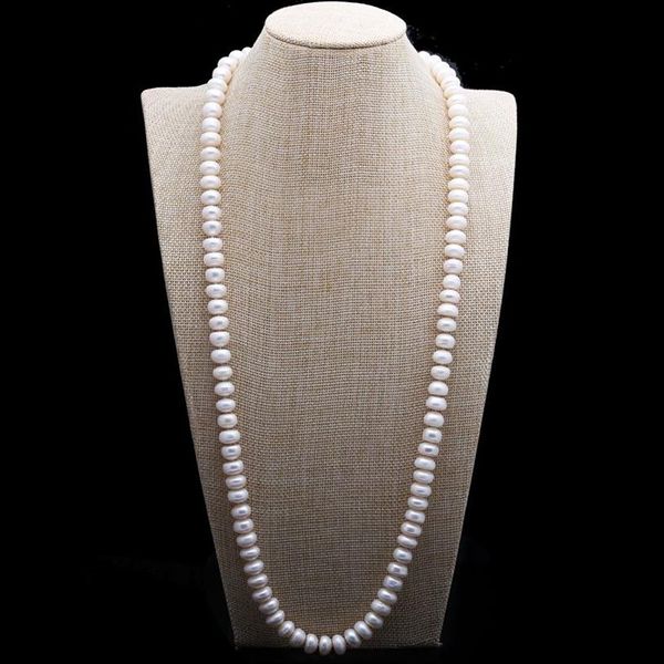 Design 10–11 mm, 82 cm, weiße Süßwasserperle, großes gedämpftes Brot, runde Perlen, Perlenkette, Pulloverkette, Modeschmuck324d