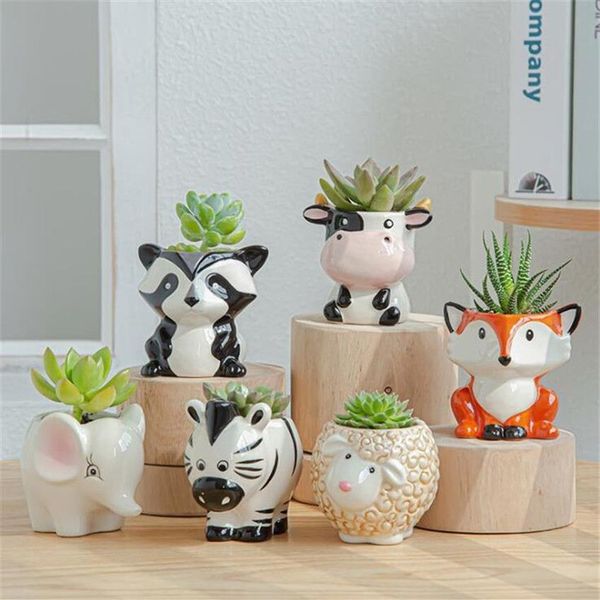 6PCE Set de desenho animado Vaso de flores para suculentas Plantas carnudas Cerâmica de flores de cerâmica Mini Home Garden Decoration290x