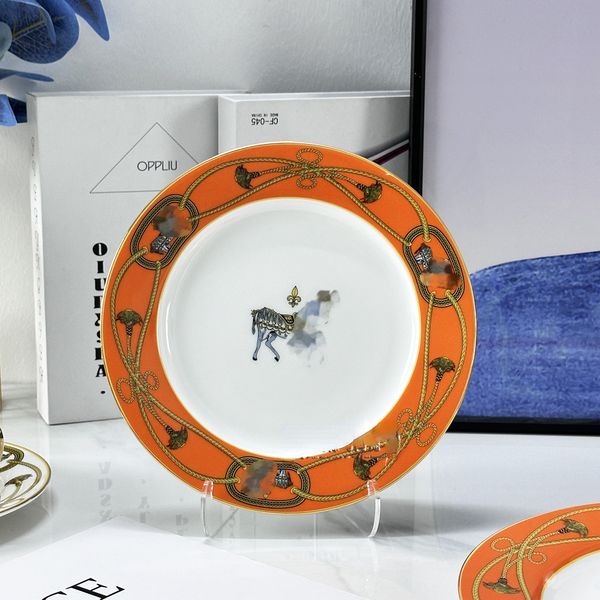 Pratos de designer laranja cavalos padrões placa cerâmica ocidental casa placa bolo pratos bife sobremesa placa frutas com caixa