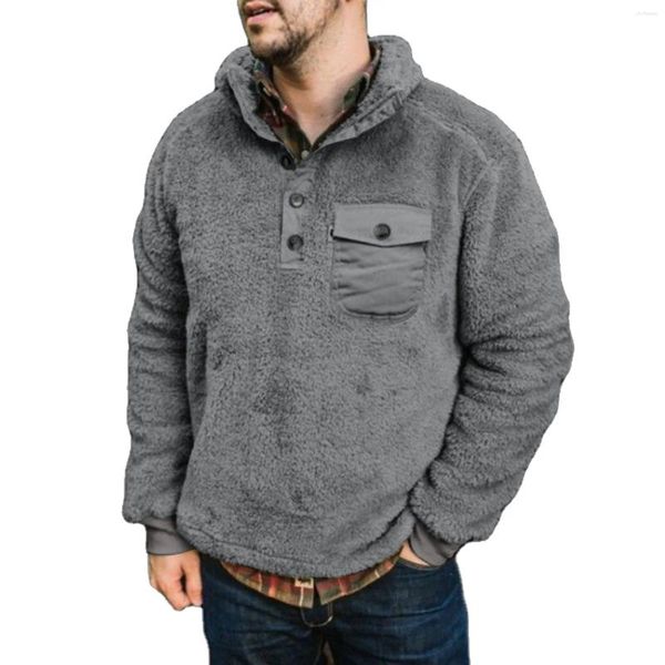 Erkek Hoodies Kış Polar Kazak Sweatshirt Vintage Hoodie Ceket Düğmesi Yaka Sıcak Kazak Moda Moda Yumuşak Ceketleri