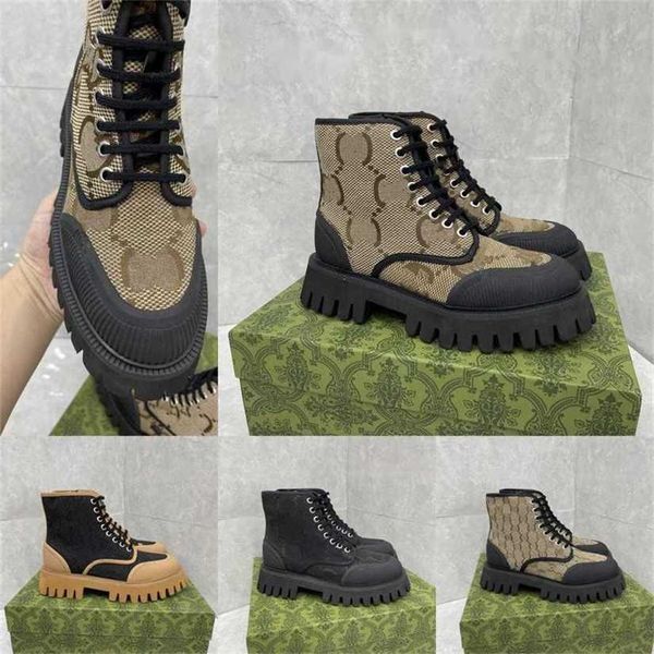 CALDO g stampa Designer Desert Boots Lace Up Ankle Combat Boot Uomo Donna Monogrammi Jacquard Web Textile Canvas Stivaletti con piattaforma in gomma Chunky Doppie scarpe ad incastro