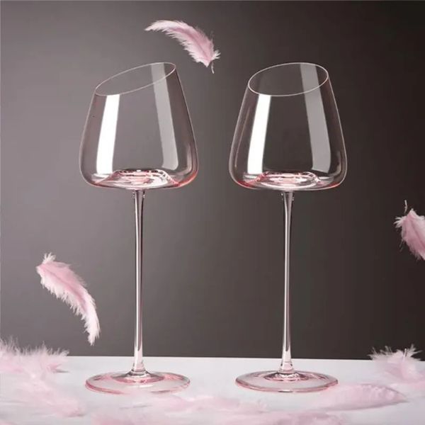 Şarap Gözlükleri Hafif Lüks Eğimli Ağız Şarap Cam Kristal Bardak Pembe Bordo Bordeaux Goblet Kokteyl Üzüm Şampanya İçki Sofra 231205
