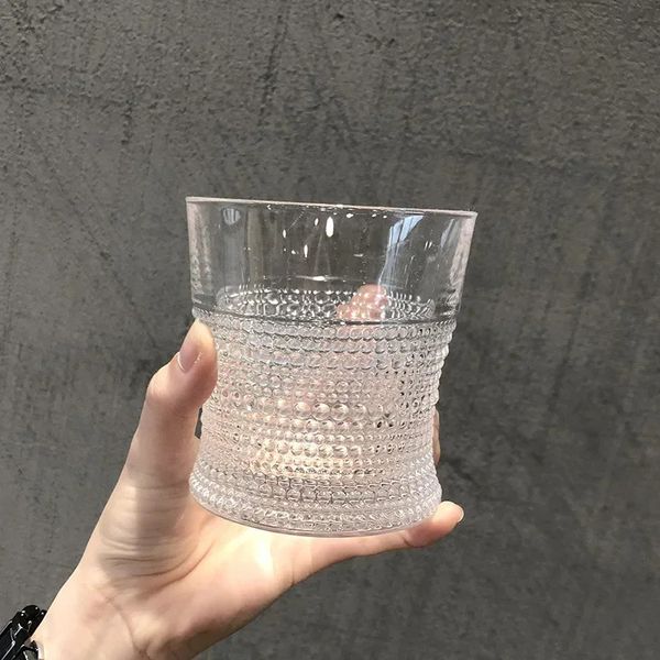 Copos de vinho 300ml copo de uísque drinkware restaurante vidro em relevo gelo café bebida fria suco de água 231205