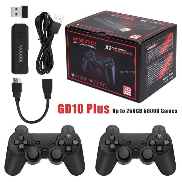 Jogadores de jogos portáteis X2 Plus GD10 Pro 4K Stick 3D HD Retro Video Console Controlador Sem Fio TV 50 Emulador para PS1N64DC 256G 128G 64G 231204