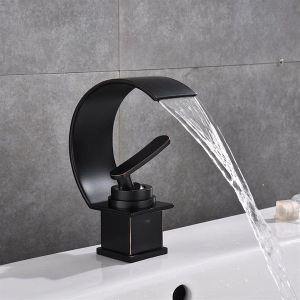 Rubinetti per lavabo Rubinetto per bagno moderno in bronzo nero Rubinetti a cascata Rubinetto monoforo per acqua fredda e acqua Rubinetto per lavabo Rubinetti miscelatori239y