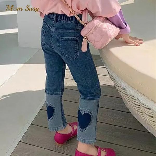 Hosen Mode Baby Mädchen Jungen Baumwolle Jean Hose Herz Patchwork Säugling Kleinkind Kind Denim Kind Casual Kleidung 1 10Y 231205