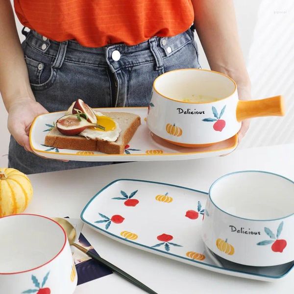 Ciotole Set di stoviglie per la colazione in ceramica creativa giapponese per una persona Eat Net Red Ins Wind Bella ciotola di farina d'avena