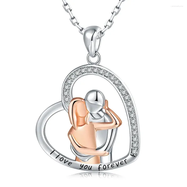 Anhänger Paar Herz Liebe Anhänger Kette 925Sterling Silber Ehemann Umarmte Frau Halskette Für Frauen Freundin Edlen Schmuck Valentinstag Geschenk