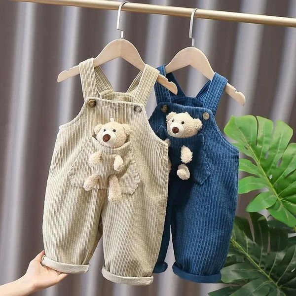 Macacões 1-3y crianças urso veludo crianças macacão primavera outono roupas da criança macacão meninos meninas calças casuais bebê menina macacão 231204