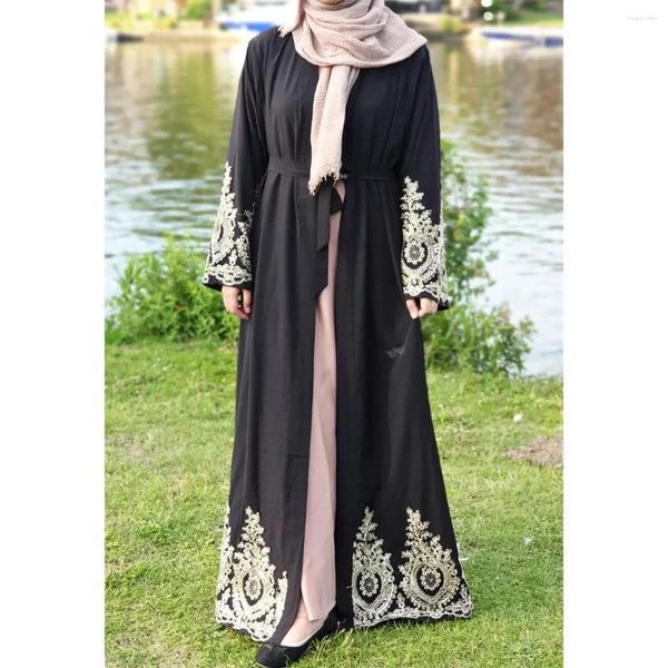 Ethnische Kleidung, modisch, Patchwork, offene Roben, lässig, Dubai, Abaya, muslimisches Kleid, Slim-Fit-Abayas für Frauen, langärmelige Strickjacke mit Schnürung