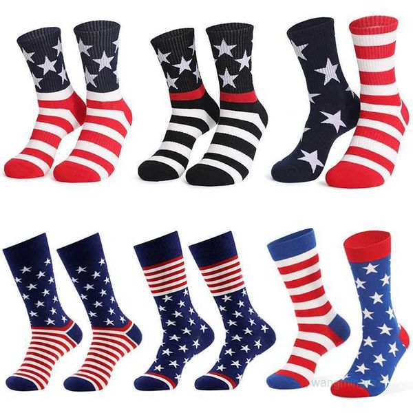 Herrensocken, Socken, Strumpfwaren, amerikanische Unabhängigkeitstag-Flagge, Farbe gestreift, mittellang, Fußball, Herren-Sportsocken4uy0