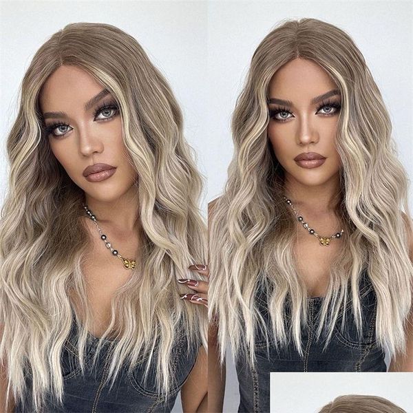 Spitze Perücken Ombre Dunkelbraun Blonde Lange Wellenförmige Synthetische Front Für Frauen Teil Cosplay Hitzebeständige Haar 230303 Drop Lieferung Produkte Dhfb9