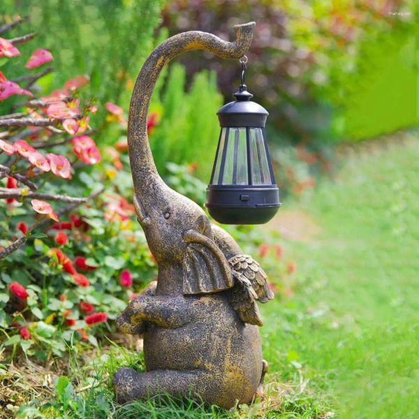 Statuette decorative Lampada solare per elefante da esterno Statuetta resistente alle intemperie Statuetta durevole impermeabile in resina per ornamenti artigianali Forniture da giardino