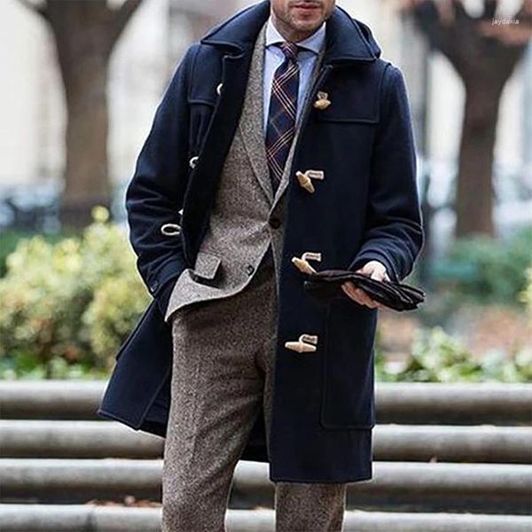 Trench da uomo Montgomery caldo da uomo lungo invernale Vestibilità ampia Classico misto lana Giacche a maniche doppiopetto Cappuccio Toggle Outwear