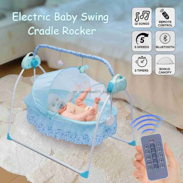 Berços de bebê balanço elétrico portátil berço berço auto berço infantil música balanço cama de dormir com controle remoto bluetooth q231205