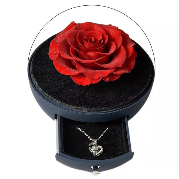 Dekorative Blumenkränze Mj Valentinstagsgeschenk, individuelle 7–8 cm einzelne konservierte Rose, runde ewige Blumen in Box, Schmucktropfen Dhof2