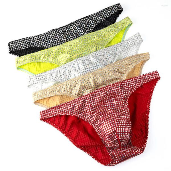 Mutande Slip da uomo Mutandine Tronchi sexy Intimo uomo Moda U Pouch Paillettes traspiranti Morbida vita bassa