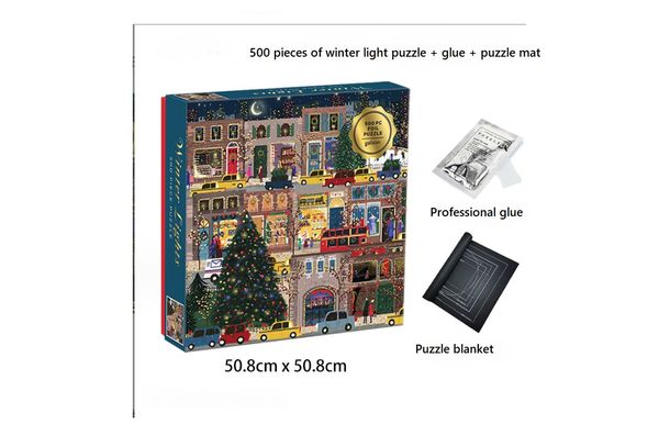 Galison Winterlichter-Puzzle, 500 Teile, Goldfolie, Papier, Weihnachten, Straße, Geschenk, Dekompression, Lernspielzeug