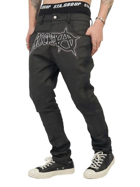 Jeans femininos bolso lateral preto casual jeans micro bomba retro moda impressão cor contraste costura hip hop tendência americana reta 231205