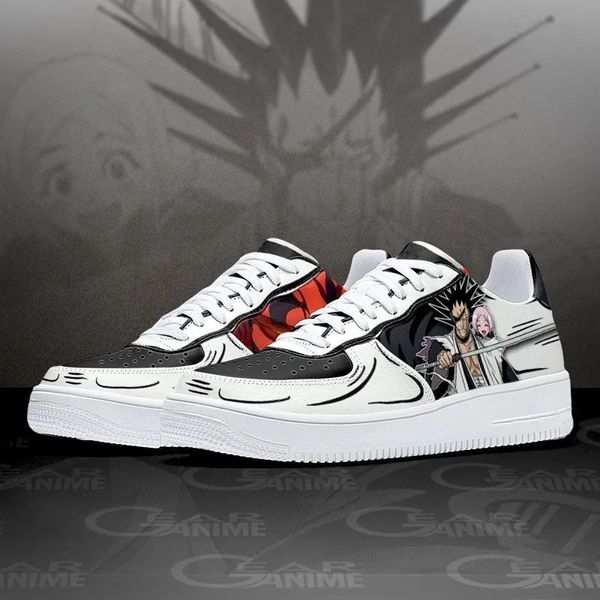 Mode Hommes Femmes Anime Robe Chaussures Kenpachi Zaraki Air Baskets Italie Chaud Populaire Bas Top Manga Cuir Designer Couple Personnalisé Animes Courir Chaussures De Sport EU 36-46