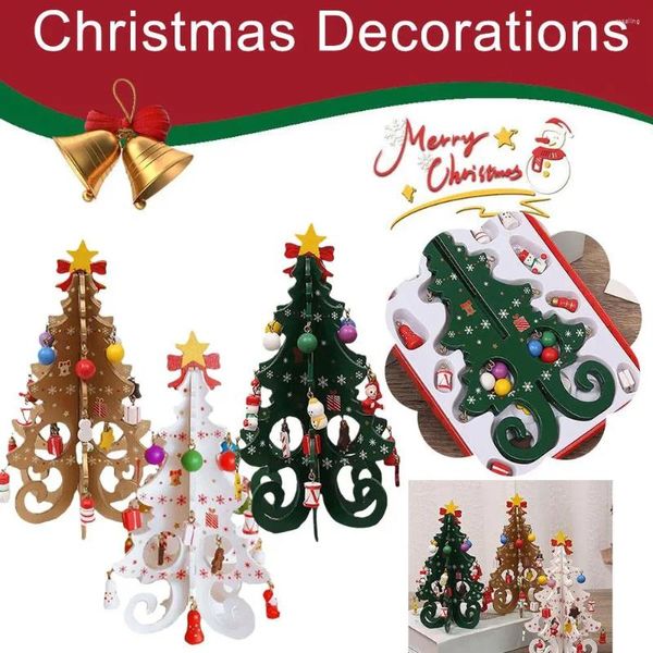 Decorações de Natal 2023 Árvore Infantil Artesanal DIY Ornamentos Estéreo Cena de Layout de Madeira I6H3