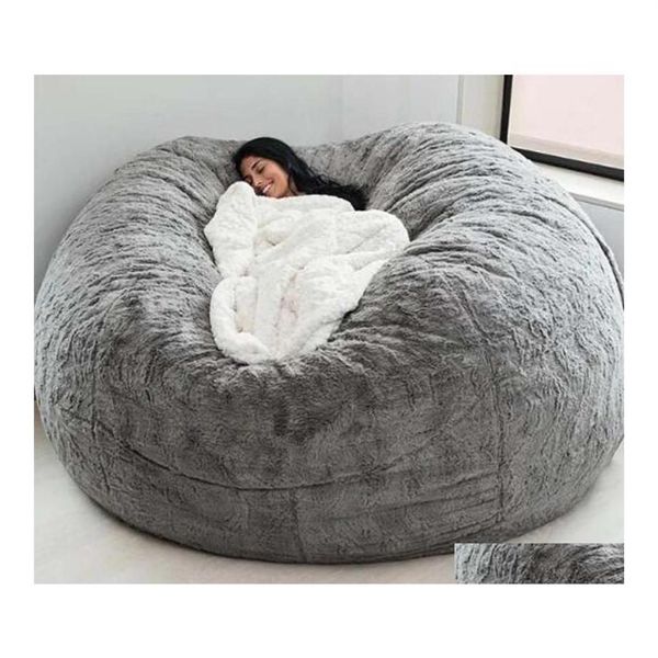 Capas de cadeira Ers 135150cm Nt Fur Bean Bag Er Grande Rodada Soft Fluffy Faux Beag Lazy Sofachair Drop Delivery Home Garden Têxteis Sas289Y