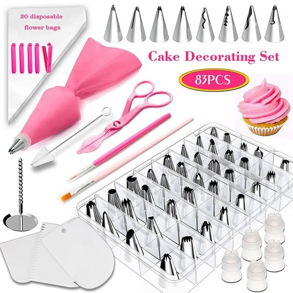 83pcs Pasta Dekorasyon Araçları Kit Buzlanma İpuçları Pasta Çantaları Krem Moza Pişirme Araçları Cupcakes Dookies288s