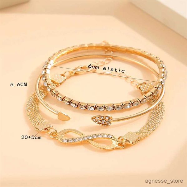 Set di braccialetti con strass di cristallo a forma di cuore infinito vintage a catena per donna Braccialetti regolabili in metallo color oro femminile Gioielli di moda R231205