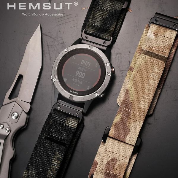 Assista Bandas Hemsut Watch Band para Garmin Quickfit 20 22 26mm Nylon Militar Pulseira Compatível com Fenix /Tactix / MARQ / Quatix 231204