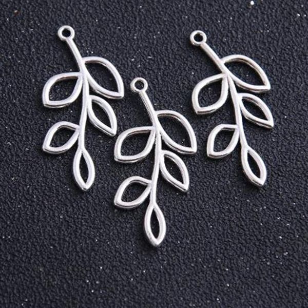 100 peças conectores de ramos de folha de prata antiga pingentes para colar joias fazendo descobertas 22x41mm341a