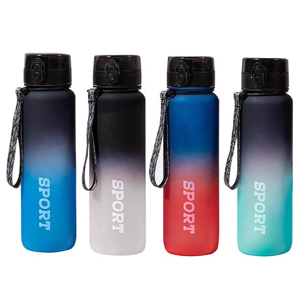 Wasserflaschen 1000 ml Sportflasche Tragbarer mattierter Farbverlauf Auslaufsicherer Shaker Kunststoff-Trinkgeschirr für Tour-Fitnessstudios BPA-frei 231205