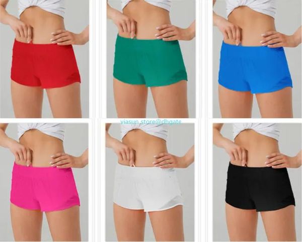 Outfits Lu Yoga Damen-Sport-Shorts, lässig, Fitness, heiße Hose für Damen, Mädchen, Workout, Fitnessstudio, Laufen, Sportbekleidung mit Reißverschlusstasche. Schnell schwören