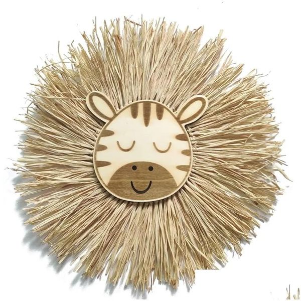 Wanddecoratie Scandinavische stijl handgemaakte Lion King hangend Boho geweven gras cartoon dier kwast kunst voor kinderkamer babykamer thuis drop levering Dhmba