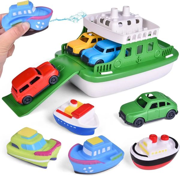 Игрушки для ванны Мини-автомобиль Baby Shower Лодка для перевозки игрушек Лодка для душа Разбрызгиватель Бассейн Детская ванна и пляж Подарок на день рождения 231204