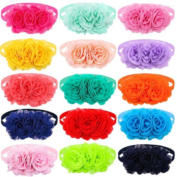 Vestuário para cães Grande Flor Bowties Moda Chiffon Grande para Cães Animais de Estimação Grooming Arcos Acessórios de Primavera Pequenos