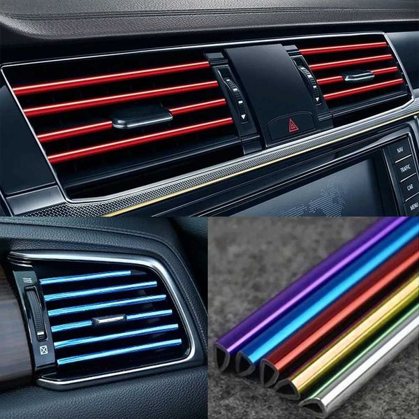 Outros acessórios interiores 10 Pcs 20cm Carro Ar Condicionado Saída de Ventilação Tira de Guarnição em Forma de U Chrome PVC Colorido Brilhante Tira de Guarnição de Carro para Decoração de CarroL231153