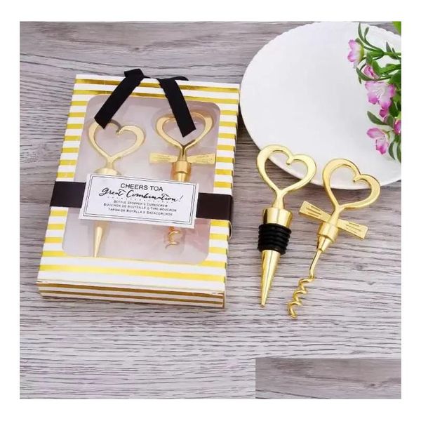 Apriscatole Apribottiglie in oro Tappo Set amore Confezione regalo Elegante apribottiglie a forma di cuore Cavatappi Champagne San Valentino Souvenir di nozze Dhdho