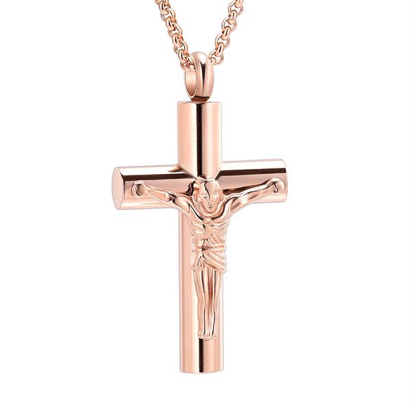 IJD11129 Jesus Cruz Cinzas Pingente Rosa Ouro Mulheres Item de Presente Cremação Humana Jewlery Segure os entes queridos Cinzas Memorial Urna Medalhão284B