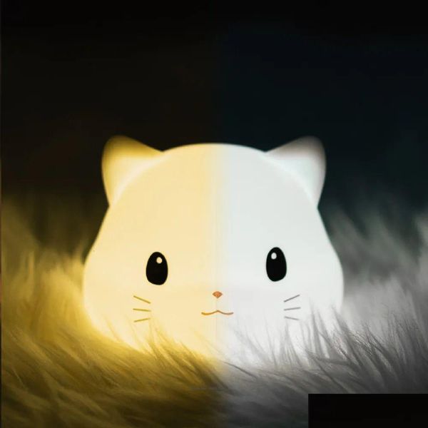 Lampenschirme Sile Cat Led Nachtlicht Touch Sensor 2 Farben Dimmbar Timer USB Aufladbare Schlafzimmer Nachttischlampe Für Kinder Baby GIF Dhraz