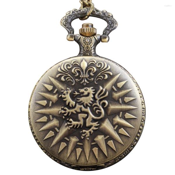 Orologi da tasca Sun Beast Crown Noble Emblem Orologio al quarzo Steam Punk Collana da uomo e da donna con pendente a catena in vita, regalo di gioielli